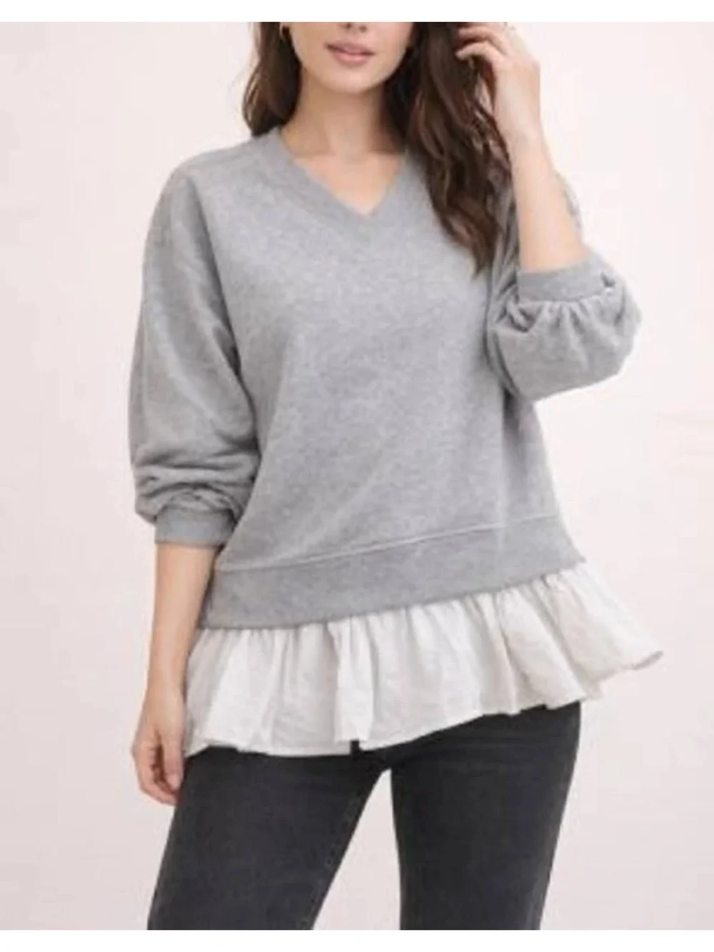 Anthropologie Maeve oversized media pleated pullover sweatshirt Gray L A006724